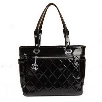 Replica Chanel Paris Biarritz Large Tote Black Patent A34210 On Sale